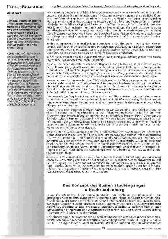 Vorschauseite 2: Dualer Studiengang Gesundheits-und Krankenpflege und Nursing and Administration