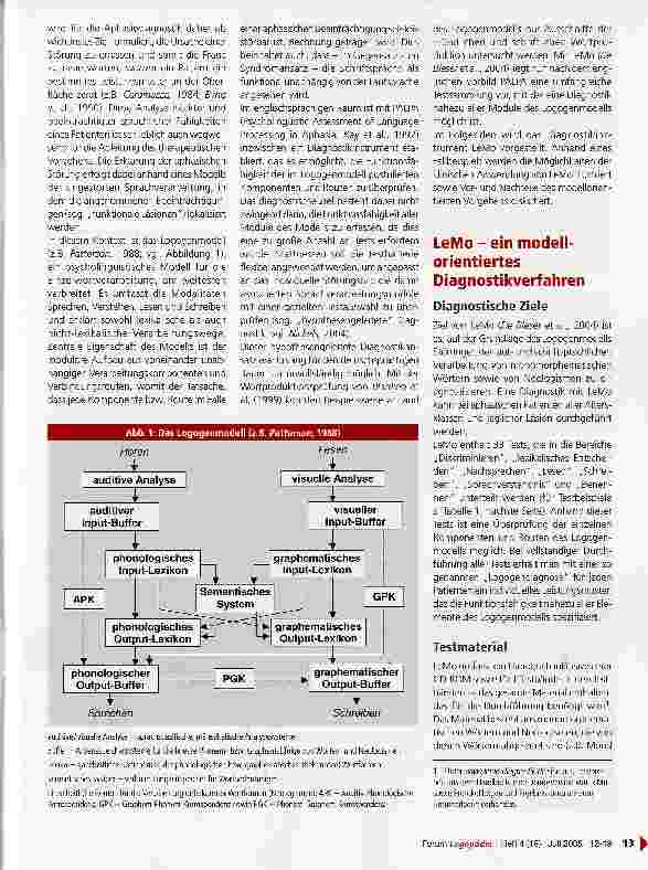 Vorschauseite 2: Neue Wege in der Aphasiediagnostik: LeMo - ein modellorientiertes Diagnostikverfahren