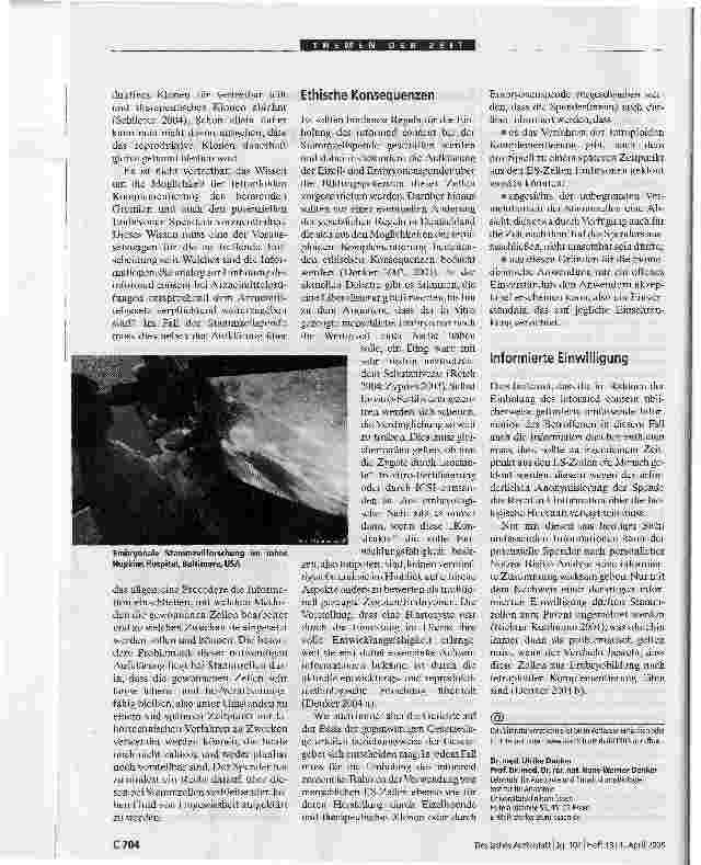 Vorschauseite 2: Embryonale Stammzellforschung. Aufklärung notwendigProblematik der informierten Zustimmung der Spender