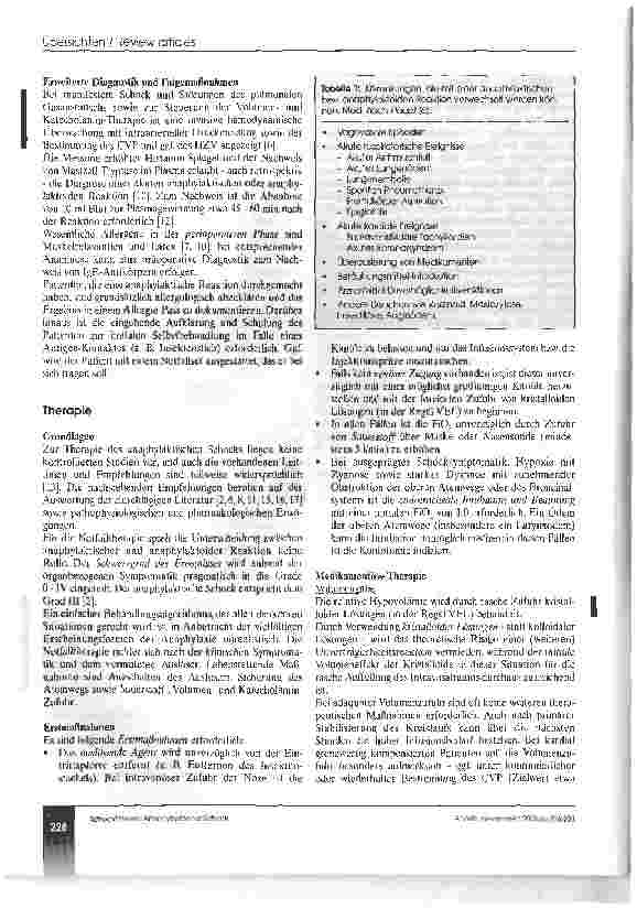 Vorschauseite 3: Zur Diagnostik und Therapie der Schockformen Empfehlungen der Interdisziplinären Arbeitsgruppe Schock der DIVI - Teil IV*Anaphylaktischer Schock