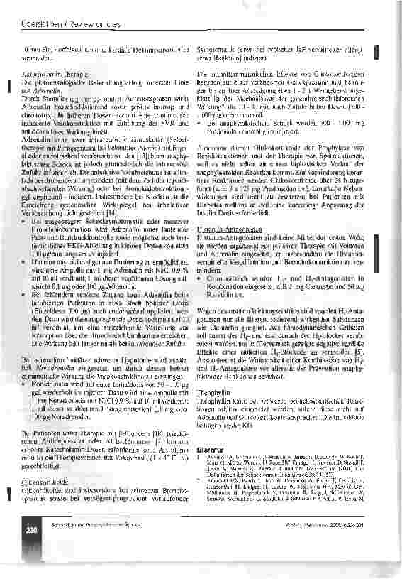 Vorschauseite 4: Zur Diagnostik und Therapie der Schockformen Empfehlungen der Interdisziplinären Arbeitsgruppe Schock der DIVI - Teil IV*Anaphylaktischer Schock