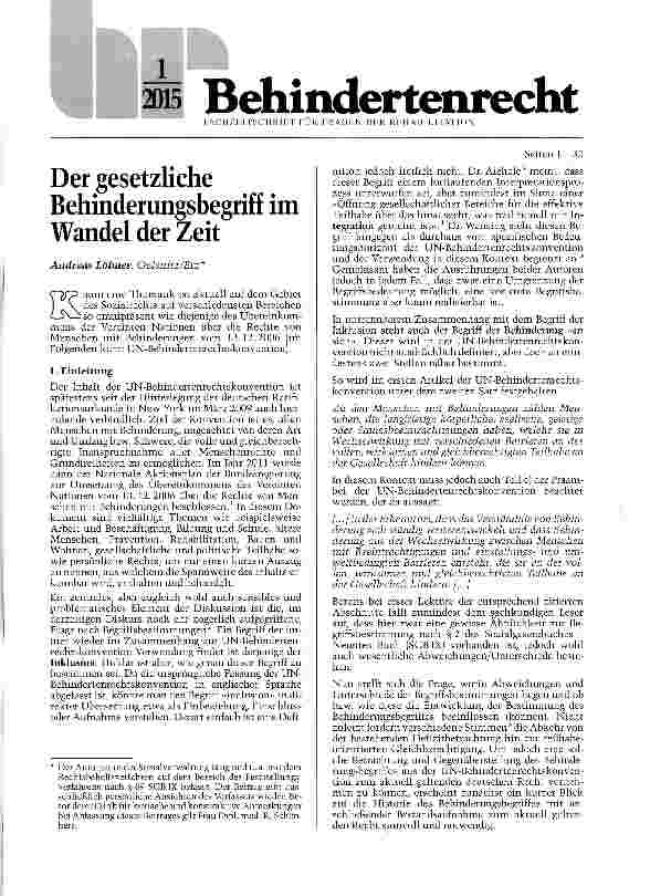 Vorschauseite 1: Der gesetzliche Behinderungsbegriff im Wandel der Zeit