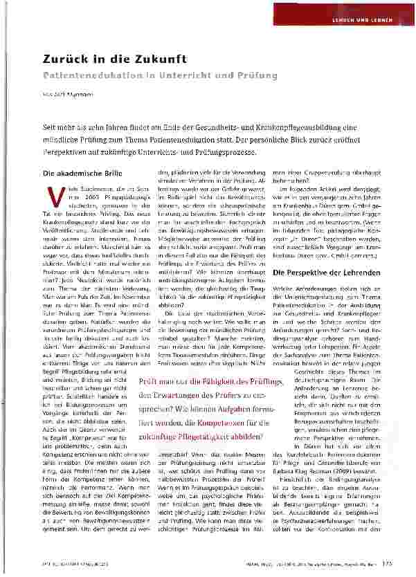 Vorschauseite 1: Zurück in die Zukunft Patienteneclukation in Unterricht und Prüfung