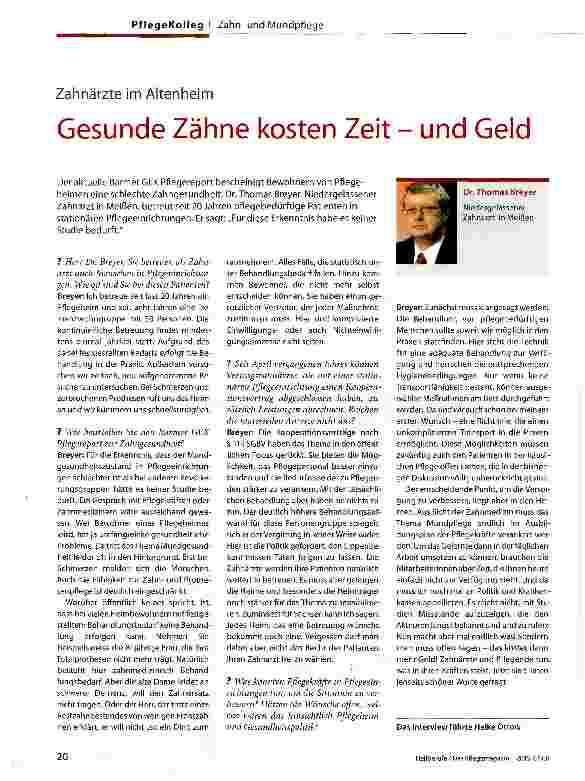 Vorschauseite 1: Zahnärzte im Altenheim Gesunde Zähne kosten Zeit - und Geld