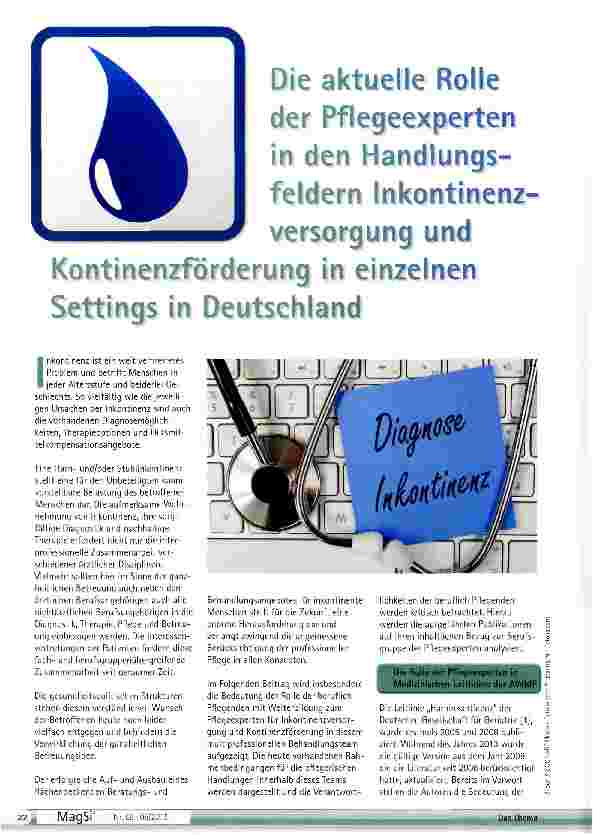 Vorschauseite 1: Die aktuelle Rolle der Pflegeexperten in den Handlungsfeldern Inkontinenzversorgung und Kontinenzförderung in einzelnen Settings in Deutschland