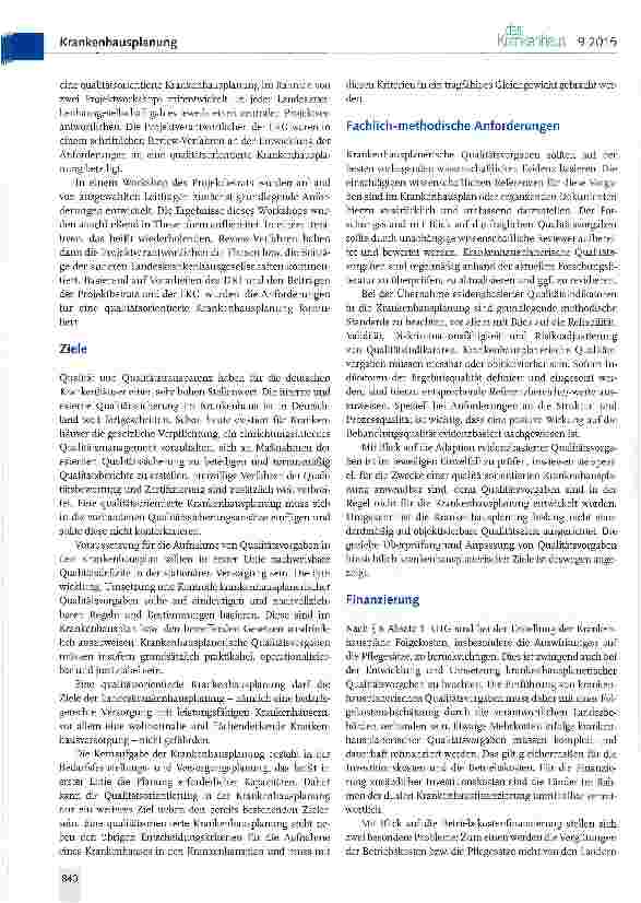 Vorschauseite 2: Qualitätsorientierte Krankenhausplanung- Anforderungen aus Krankenhaussicht