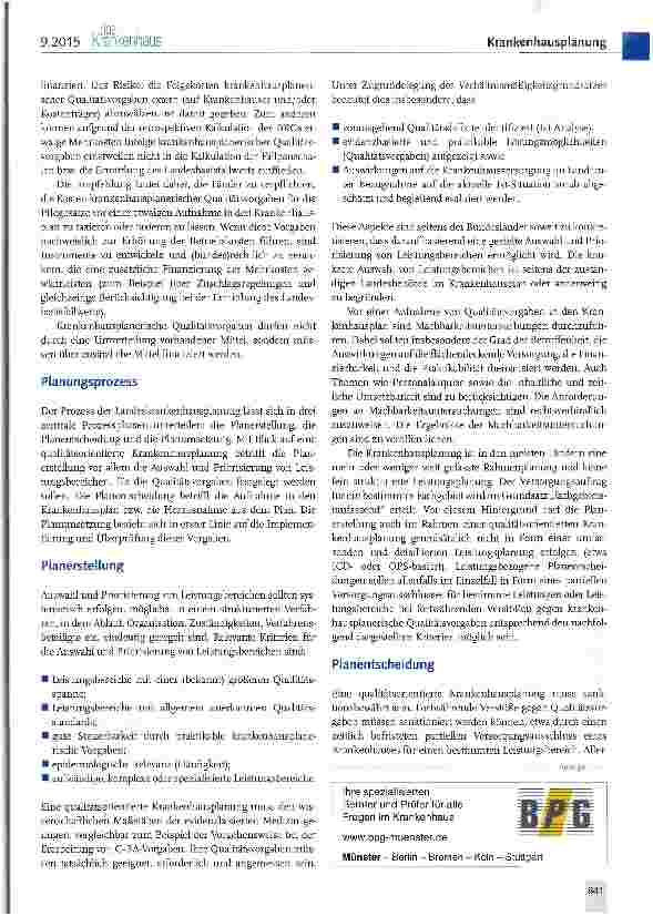 Vorschauseite 3: Qualitätsorientierte Krankenhausplanung- Anforderungen aus Krankenhaussicht