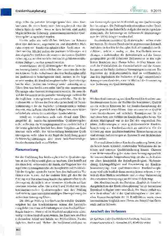 Vorschauseite 4: Qualitätsorientierte Krankenhausplanung- Anforderungen aus Krankenhaussicht