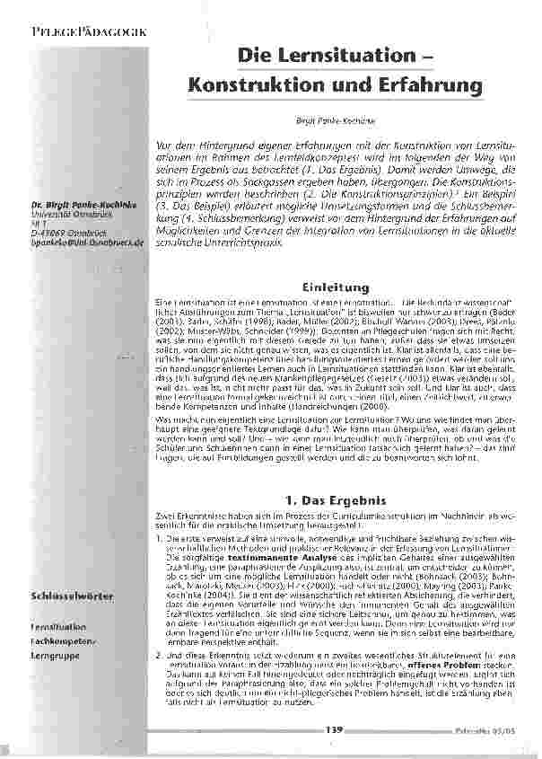 Vorschauseite 1: Die Lernsituation - Konstruktion und Erfahrung