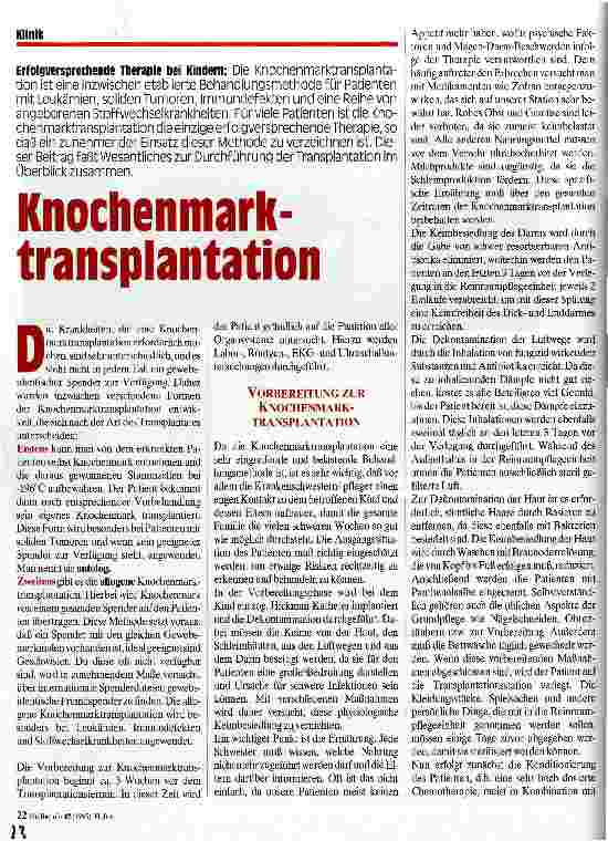 Vorschauseite 1: Knochenmarktransplantation Erfolgversprechende Therapie bei Kindern
