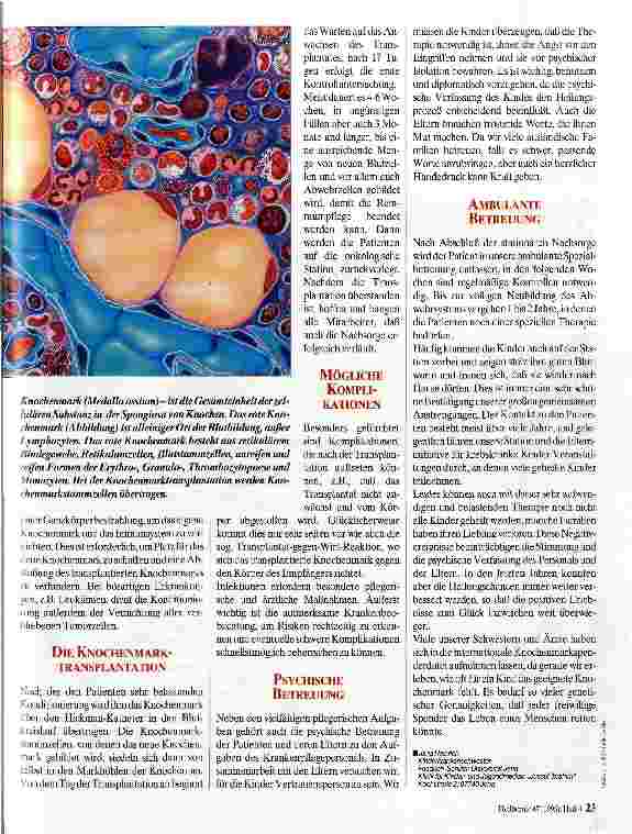 Vorschauseite 2: Knochenmarktransplantation Erfolgversprechende Therapie bei Kindern