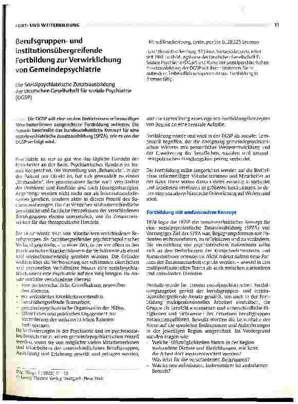 Vorschauseite 1: Berufsgruppenund institutionsübergreifende Fortbildung zur Verwirklichung von Gemeindepsychiatrie