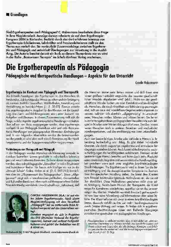 Vorschauseite 1: Die Ergotherapeutin als Pädagogin