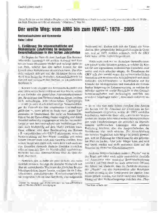 Vorschauseite 1: Der weite Weg: vom AMG bis zum IQWIG1:1978-2005Bestandsaufnahme und Kommentar
