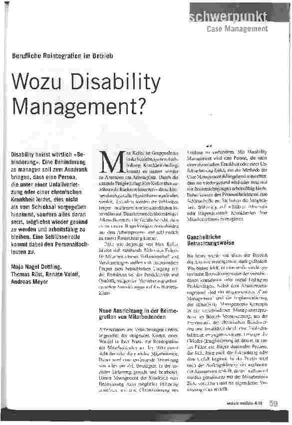 Vorschauseite 1: Berufliche Reintegration im BetriebWozu Disability Management?