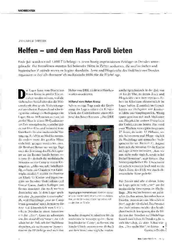 Vorschauseite 1: Helfen - und dem Hass Paroli bieten
