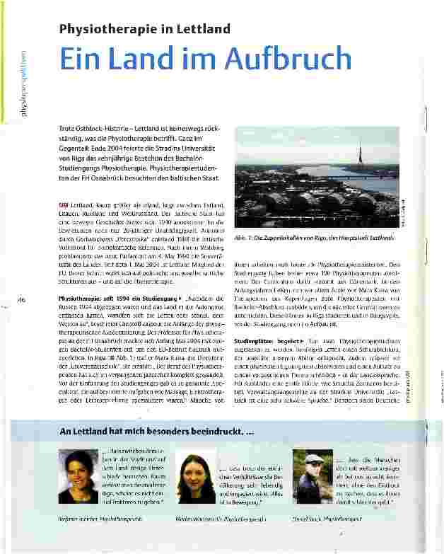 Vorschauseite 1: Physiotherapie in Lettland Ein Land im Aufbruch