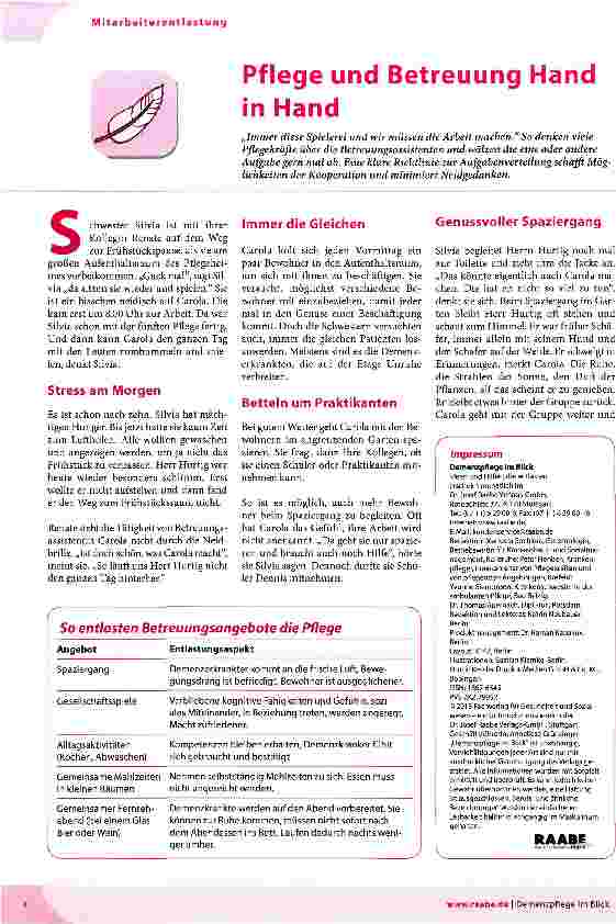 Vorschauseite 1: Pflege und Betreuung Hand in Hand