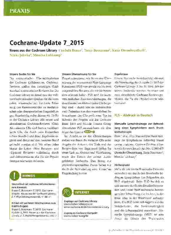 Vorschauseite 1: Cochrane-Update 7 2015