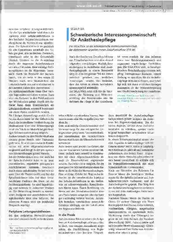Vorschauseite 2: Serie Anästhesiepflege Teil 2 Anästhesiepflege bei Regionalanästhesien