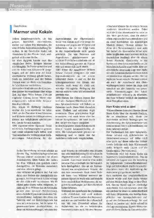 Vorschauseite 3: Serie Anästhesiepflege Teil 2 Anästhesiepflege bei Regionalanästhesien