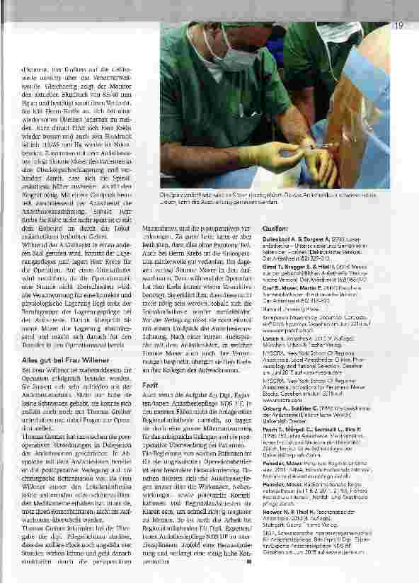 Vorschauseite 4: Serie Anästhesiepflege Teil 2 Anästhesiepflege bei Regionalanästhesien