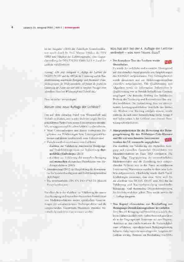 Vorschauseite 2: Leitlinie von DGKH, DGSV und AKI für die Validierung und Routineüberwachung maschineller Reinigungsund thermischer Desinfektionsprozesse für Medizin Produkte
