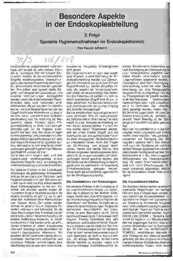 Vorschauseite 1: Besondere Aspekte in der Endoskopieabteilung 2. Folge: Spezielle Hygienemaßnahmen im Endoskopiebereich