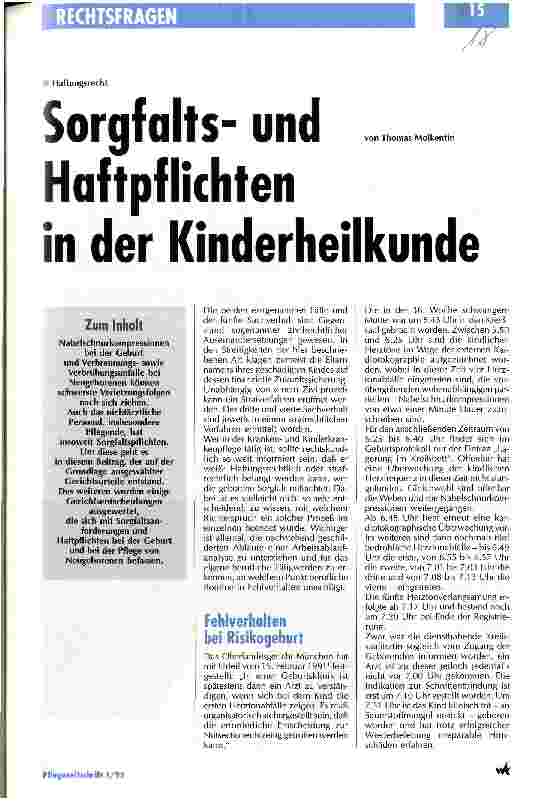 Vorschauseite 1: Sorgfaltsund Haftpflichten in der Kinderheilkunde