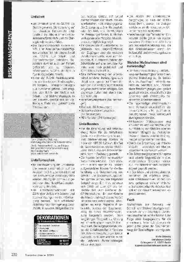 Vorschauseite 3: Hektisch und unerfahren? Studie der Unfallkasse Berlin zu Schnittund Stichverletzungen