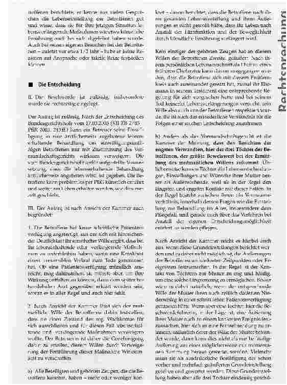 Vorschauseite 3: Zur vormundschaftsgerichtlichen Genehmigung der Beendigung lebensverlängernder Maßnahmen - Beweislastfragen