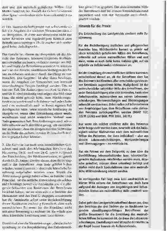 Vorschauseite 4: Zur vormundschaftsgerichtlichen Genehmigung der Beendigung lebensverlängernder Maßnahmen - Beweislastfragen