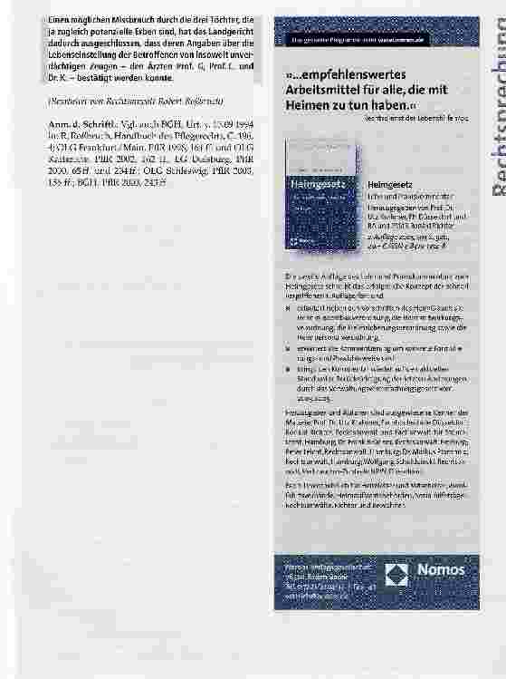 Vorschauseite 5: Zur vormundschaftsgerichtlichen Genehmigung der Beendigung lebensverlängernder Maßnahmen - Beweislastfragen