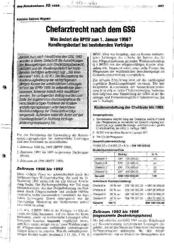Vorschauseite 1: Chefarztrecht nach dem GSG Was ändert die BPflV zum 1. Januar 1996? Handlungsbedarf bei bestehenden Verträgen