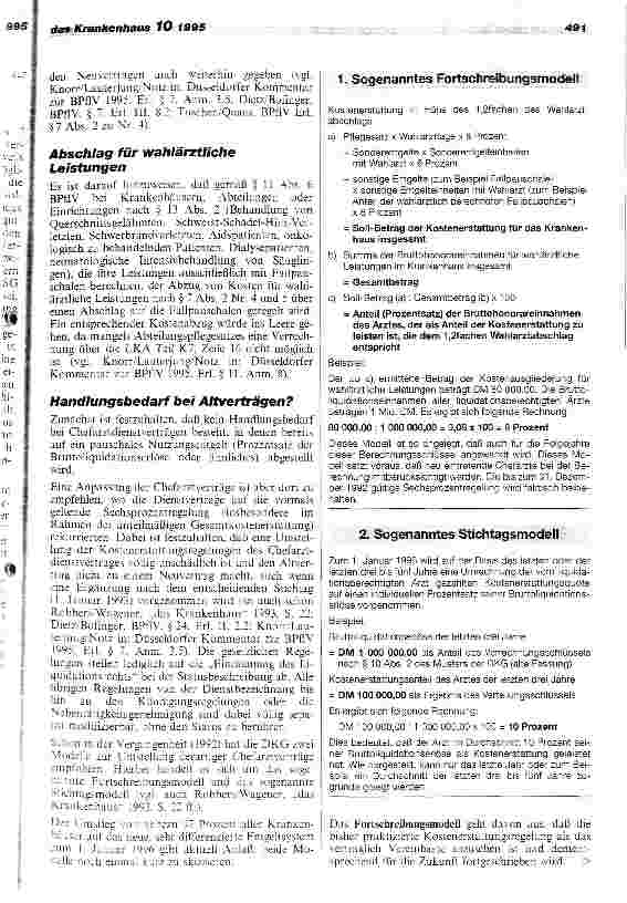 Vorschauseite 5: Chefarztrecht nach dem GSG Was ändert die BPflV zum 1. Januar 1996? Handlungsbedarf bei bestehenden Verträgen