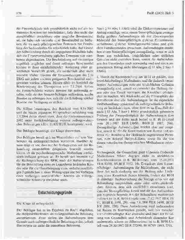 Vorschauseite 2: Berücksichtigung von Kosten einer psychotherapeutischen Behandlung als außergewöhnliche Belastung