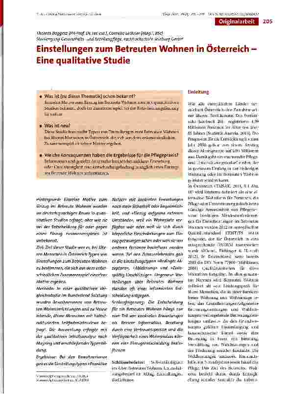 Vorschauseite 1: Einstellungen zum Betreuten Wohnen in Österreich Eine qualitative Studie