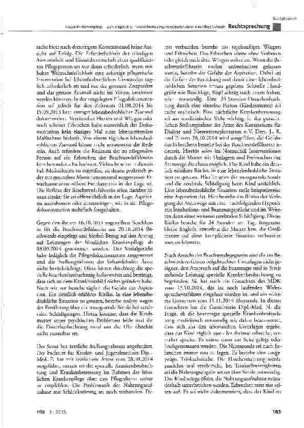 Vorschauseite 3: Häusliche Krankenpflege -Zum Anspruch auf Beobachtung eines Versicherten durch eine Pflegefachkraft