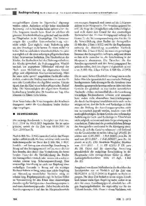 Vorschauseite 4: Häusliche Krankenpflege -Zum Anspruch auf Beobachtung eines Versicherten durch eine Pflegefachkraft
