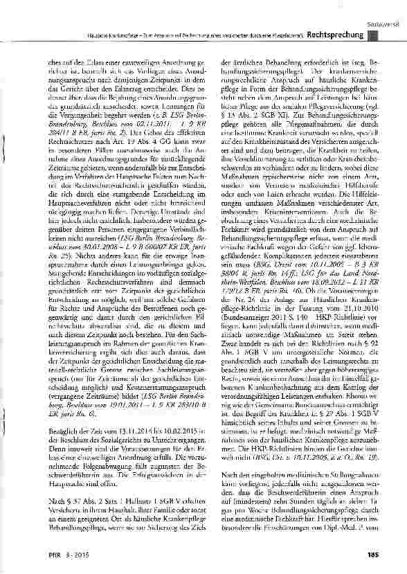 Vorschauseite 5: Häusliche Krankenpflege -Zum Anspruch auf Beobachtung eines Versicherten durch eine Pflegefachkraft