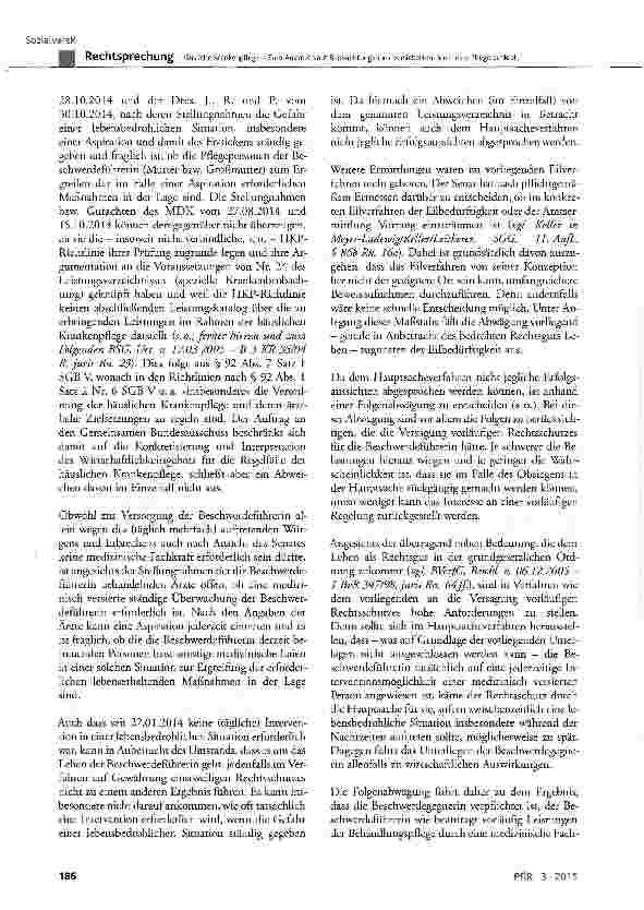 Vorschauseite 6: Häusliche Krankenpflege -Zum Anspruch auf Beobachtung eines Versicherten durch eine Pflegefachkraft