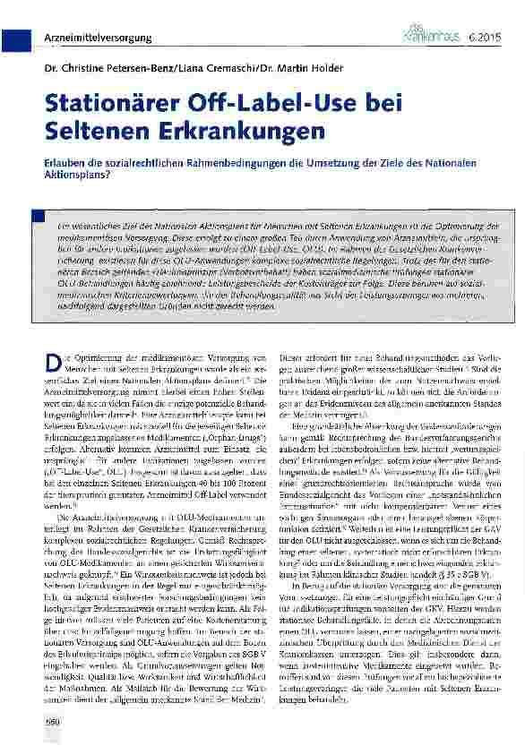 Vorschauseite 1: Stationärer Off-Label-Use bei Seltenen Erkrankungen