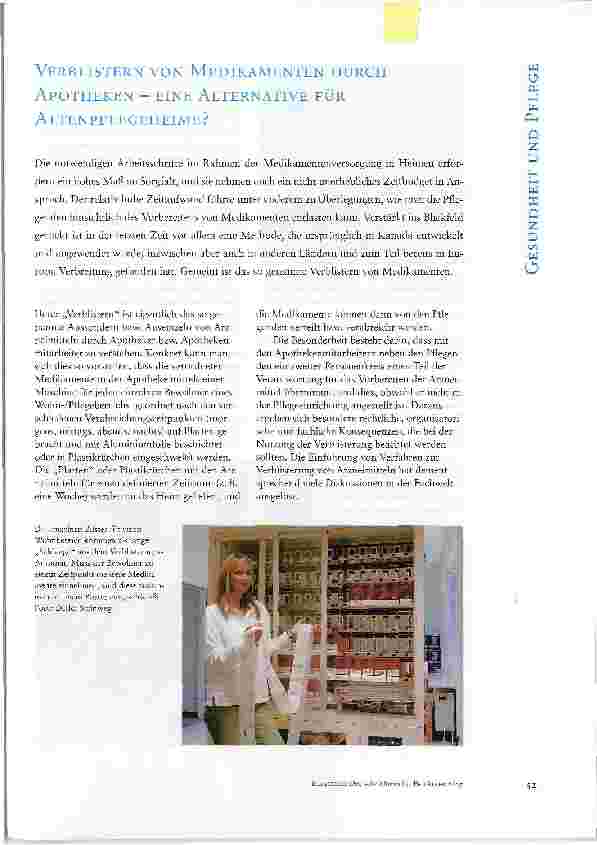 Vorschauseite 1: VERBLISTERN VON MEDIKAMENTEN DURCH APOTHEKEN - EINE ALTERNATIVE FÜR ALTENPFLEGEHEIME?
