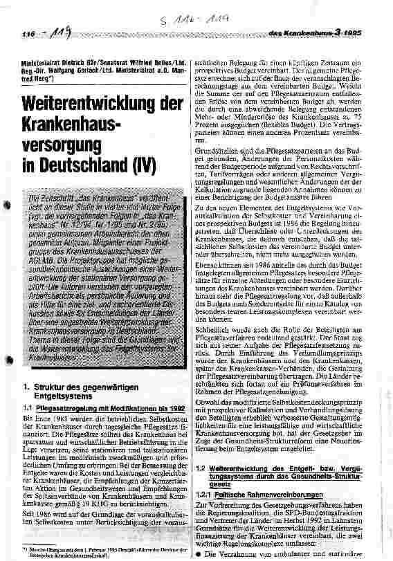 Vorschauseite 1: Weiterentwicklung der Krankenhausversorgung in Deutschland (IV)