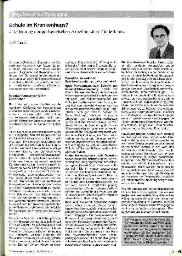 Vorschauseite 1: Schule im Krankenhaus?
