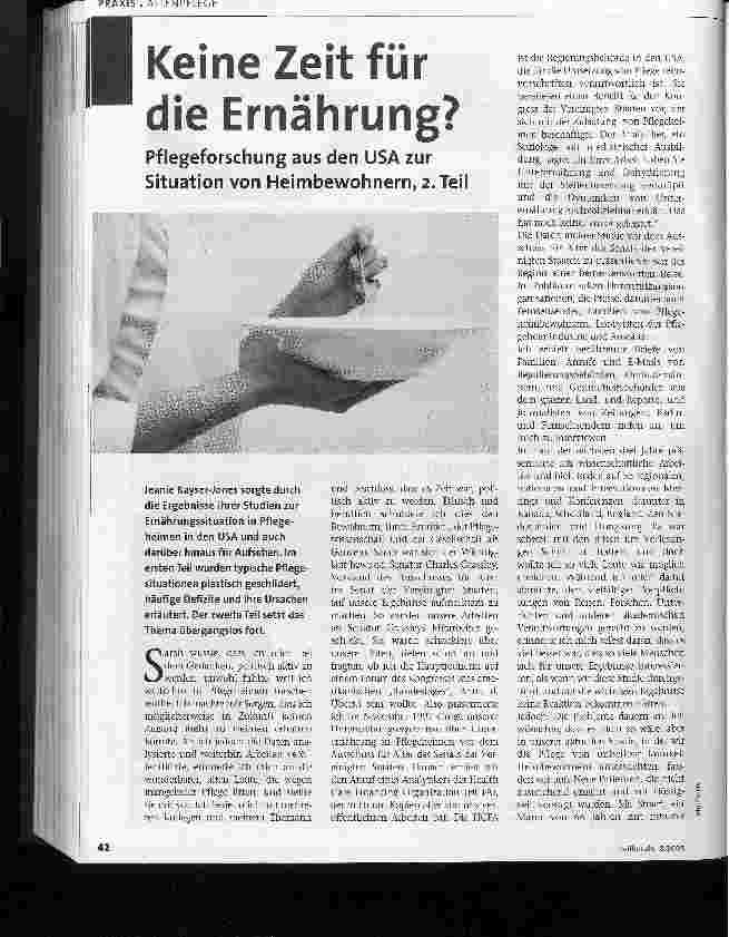Vorschauseite 1: Keine Zeit für die Ernährung?Pflegeforschung aus den USA zur Situation von Heimbewohnern, 2. Teil