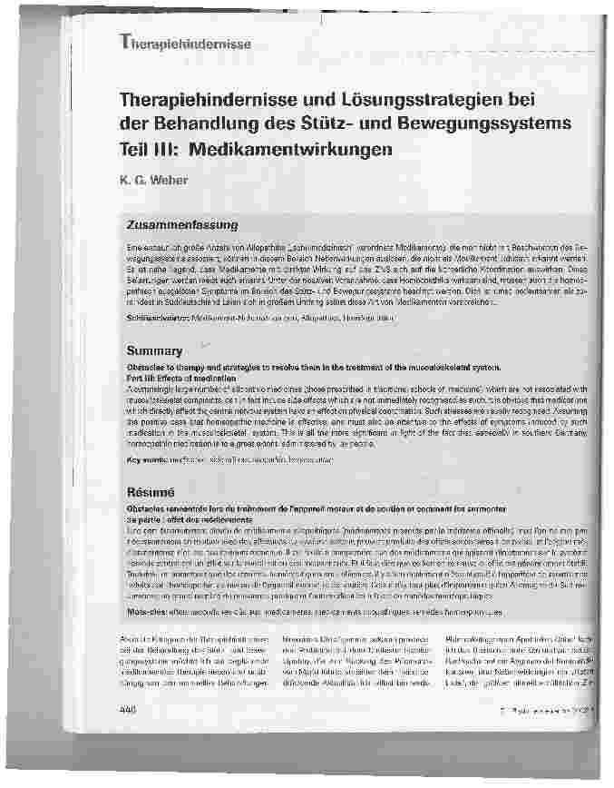 Vorschauseite 1: Therapiehindernisse und Lösungsstrategien bei der Behandlung des Stützund BewegungssystemsTeil III: Medikamentwirkungen