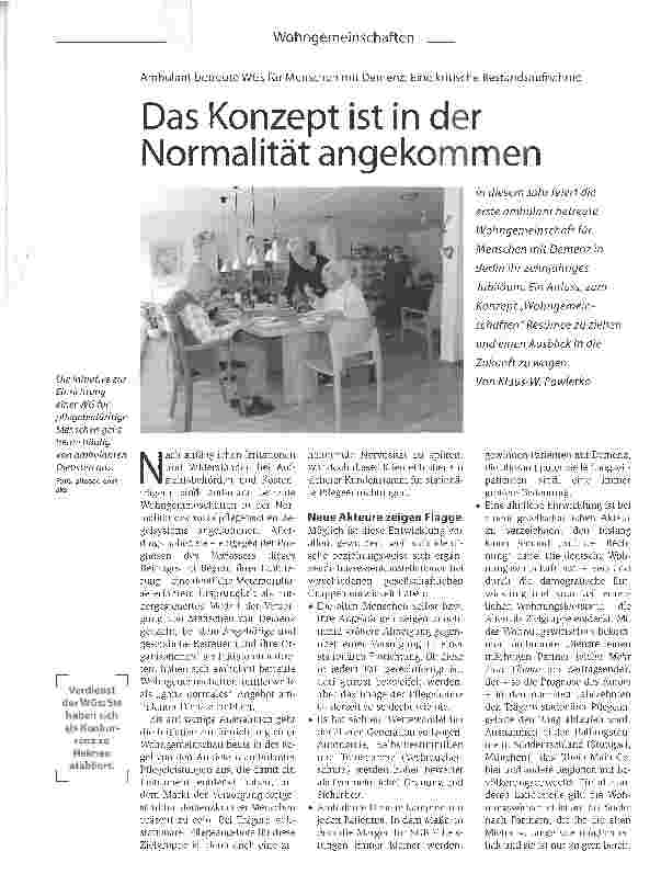Vorschauseite 1: Das Konzept ist in der Normalität angekommenAmbulant betreute WGs für Menschen mit Demenz: Eine kritische Bestandsaufnahme