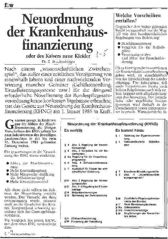 Vorschauseite 1: Neuordnung der Krankenhausfinanzierung oder des Kaisers neue Kleider