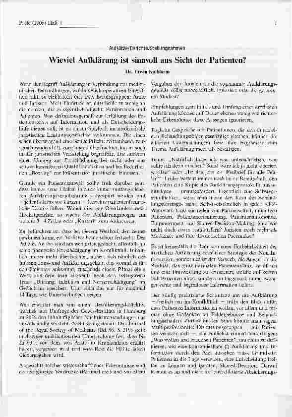 Vorschauseite 1: Wieviel Aufklärung ist sinnvoll aus Sicht der Patienten?